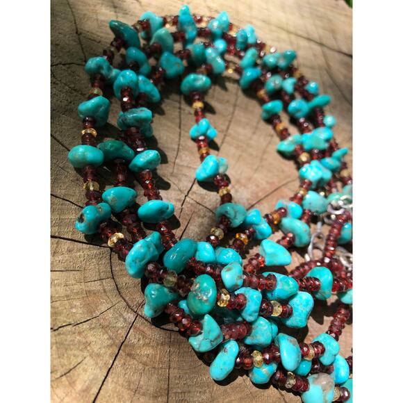 Citrine Drop Natural Turquoise Tumble Beads Garnet Necklace - Picture 3 of 7